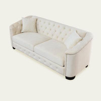 House of Hampton Hannha 3-Seater Velvet Sofa With Tufted Backrests, Nailhead Arms - Luxurious Chesterfield Sofa