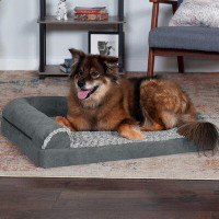 FurHaven Two Tone Faux Fur & Suede Deluxe Chaise Lounge Memory Top Sofa Pet Bed