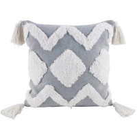 Ebern Designs Grey Chevron Geometric Design Throw Pillow Cover With Tassel 16" W X 16" L