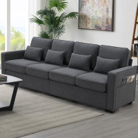 Latitude Run® 104" 4-Seater Modern Linen Fabric Sofa With Armrest Pockets And 4 Pillows,Minimalist Style Couch For Livin