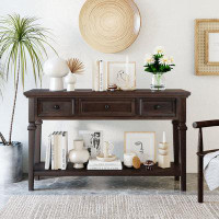 Longshore Tides Classic Retro Style Console Table With Three Top Drawers And Open Style Bottom Shelf, Easy Assembly