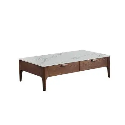 iCool Appliances 55.12"Minimalist Solid Wood Coffee Table with Sintered Stone Top