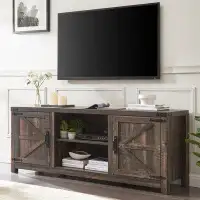 Gracie Oaks Laquela Farmhouse TV Stand for TVs Up to 75“, Wood Barn Door Media Console Table