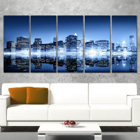 Made in Canada - Design Art Night New York City Mirrored 5 Piece Wall Art on Wrapped Canvas Set