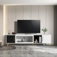 Mercer41 TV Stand Media Console With Golden Metal Handles & Legs, Two-Tone Design TV Cabinet For Tvs Up To 80", Stylish