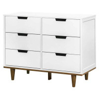 Ebern Designs Modern Mid-Century Style 6-Drawer Double Dresser In White Walnut Wood Finish