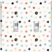 WorldAcc Metal Light Switch Plate Outlet Cover (Colorful White Polka Dot Stars - Double Toggle)