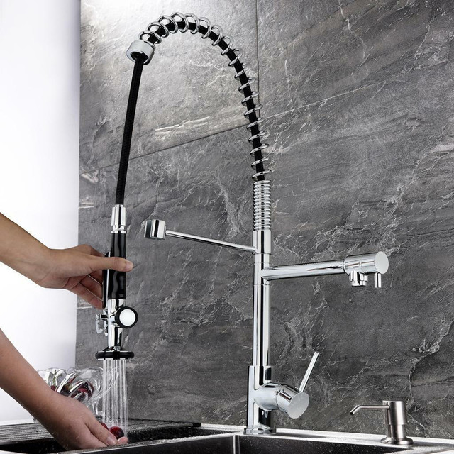 Pull Down Spring Kitchen Faucet ( Available in Chrome, Brushed and Matte Black ) Just under 24in Height,  cUPC Certified in Plumbing, Sinks, Toilets & Showers - Image 2