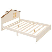Harriet Bee Full Size Wood Platform Bed with House-shaped Headboard and Built-in LED