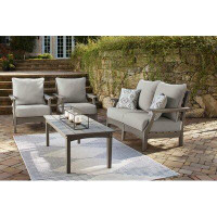 Signature Design by Ashley Visola Outdoor Loveseat And 2 Lounge Chairs With Coffee Table