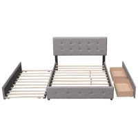 Latitude Run® Queen Size Upholstered Platform Bed With 2 Drawers And 1 Twin XL Trundle