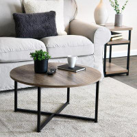 Mercer41 Modern Contemporary Home Office Utility Round Wooden Coffee Table, White Tops And Gold Legs