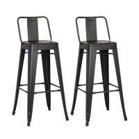 Lux Comfort 40x 17 x 17_30" Matte Black Metal Barstool With Back In A Set Of 2