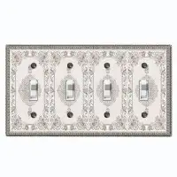 WorldAcc Metal Light Switch Plate Outlet Cover (Elegant Gray Rustic White - Quadruple Toggle)