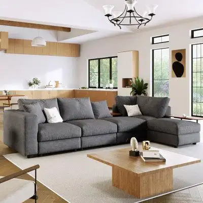 Latitude Run® Modern Large L-Shape Sectional Sofa For Living Room, 2 Pillows And 2 End Tables