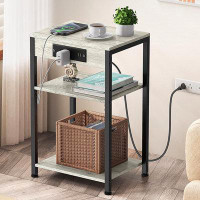 Ebern Designs Small Table Stand With Fast Charging Station And Adjustable Shelf, End Table Nightstand With Type C And US