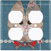 WorldAcc Metal Light Switch Plate Outlet Cover (Patchwork Blue Denim Cat Button Plaid - Single Toggle)