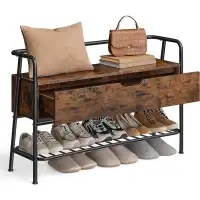 VASAGLE VASAGLE Shoe Storage Bench With Seating, Shoe Bench With Organizer Drawer, Industrial Style, Steel Frame, Holds