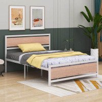 17 Stories Queen Size Metal And Wood Bed Frame With Headboard And Footboard