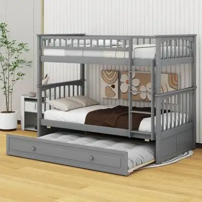 Harriet Bee Twin Over Twin Bunk Bed With Twin Size Trundle, Convertible Beds