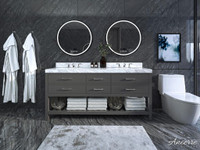 72 Inch Elizabeth Bathroom Vanity with Double Sink and Carrara White Marble Top Cabinet Set in 4 Finishes  ANC