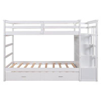 Harriet Bee Solid Wood Bunk Bed For Kids, Twin Over Twin Bunk Bed With Trundle And Staircase, Espresso