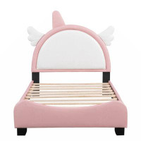Trinx Cute Full Size Upholstered Bed With Unicorn Shape Headboard,Full Size Platform Bed With Headboard And Footboard,Wh