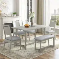 Red Barrel Studio Wood Dining Table Set with 4 Upholstered Chairs and Bench