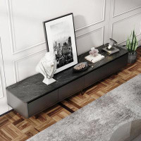 Corrigan Studio Modern Tv Stand With 4 Drawers For Tvs Up To 70, Elegant Handle-free Design, Black Marble Texture"