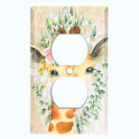 WorldAcc Metal Light Switch Plate Outlet Cover (Cute Animal Giraffe Orange Baby Flower Wreath Beige - Single Toggle)