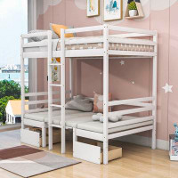 Harriet Bee Aleecia Twin Size Wooden Loft Bed with Desk