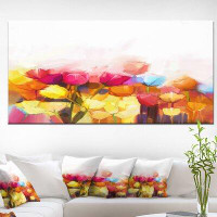 Made in Canada - Design Art Yellow Pink Red Tulips on White - Wrapped Canvas Graphic Art Print