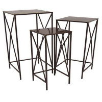 17 Stories Hyan Modern Plant Stand Side Table Set Of 3, Crossed White Metal Frame