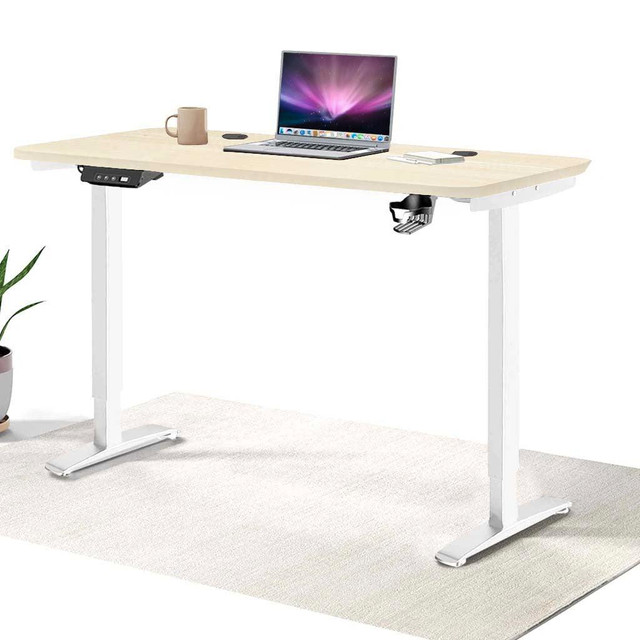 MotionGrey Standing Desk Height Adjustable Electric Motor Sit-to-Stand Desk Computer for Home and Office - Light Brown in Desks