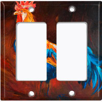 WorldAcc Metal Light Switch Plate Outlet Cover (Colourful Chicken Rooster Paint Maroon - Single Toggle)