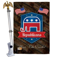Breeze Decor Republicans - Impressions Decorative Aluminum Pole & Bracket House Flag Set HS111071-BO-02