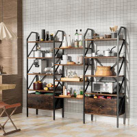 17 Stories Triple 5 Tier Bookshelf With Drawers, Wide Bookcase With 14 Open Display Storage Shelves, Large Book Shelf Bo