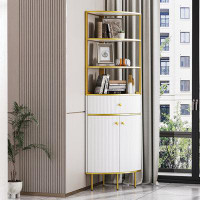Mercer41 Modern Tall Fan-Shaped Corner Bookshelf: Wooden Standing Corner Shelf with Metal Frame
