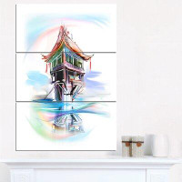 Design Art Pagoda in Vietnam - 3 Piece Graphic Art  on Wrapped Canvas Set