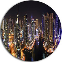 Design Art 'Dubai Marina View at Night' Photographic Print on Metal