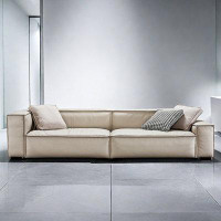 PULOSK 111.02" Creamy White Genuine Leather Modular Sofa cushion couch