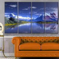 Made in Canada - Design Art '3D Rendered Mountains and Lake' Photographic Print Multi-Piece Image on Canvas