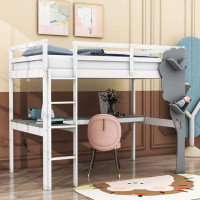 Zoomie Kids Twin Wood Loft Bed With L-Shaped Desk And Charging Station