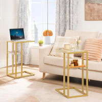 Mercer41 C Shaped End Table Set Of 2, Small Side Table For Couch And Bed, Tempered Glass Sofa Table With Metal Frame, Sn