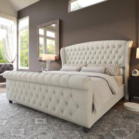 Willa Arlo™ Interiors Dulane Velvet Upholstered Sleigh Bed with Scroll Wingback Headboard & Footboard