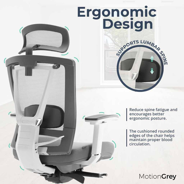 MotionGrey Cloud Mesh Series Executive Ergonomic Computer Desk Home Office Chair with 4D Armrest Lumbar Support- White in Chairs & Recliners - Image 3