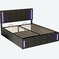 Ivy Bronx Upholstered Bed with LED Lights,Hydraulic Storage System and USB Charging Station
