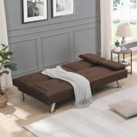 Ebern Designs Two holders WOOD FRAME Sofa Bed with Armrest, STAINLESS LEG