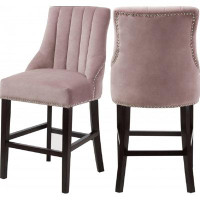House of Hampton York Velvet Counter Stool In Pink And Espresso Wood Legs