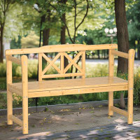 Gracie Oaks 4 ft Patio Wooden Outdoor Bench, Weatherproof Sturdy Wood Frame Garden Bench, 2-Person Loveseat